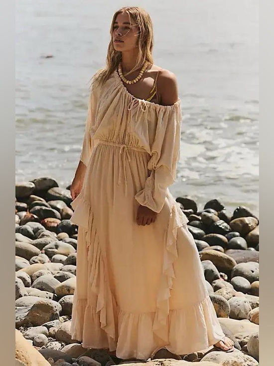 Free People Dresses & Skirts - Free People Shore Chic Maxi Dress Buttercream Beige Small Boho Cottagecore